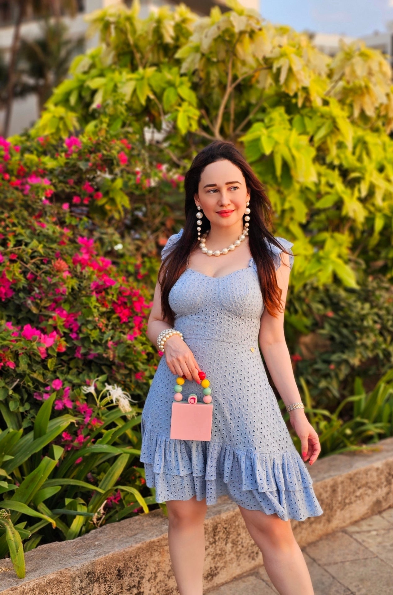 Stephanie Timms with Pink Beaded Minaudière