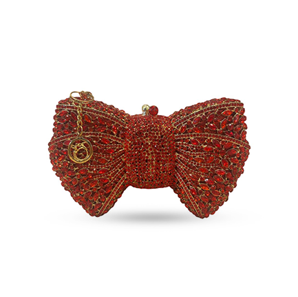 Rhinestone Bow Clutch Purse - Red