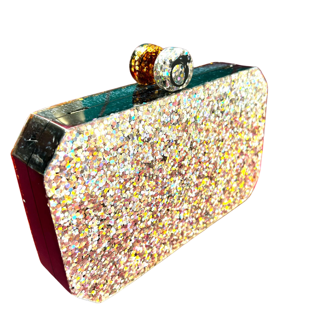 Golden and Silver Dual-Toned Glitter Clutch