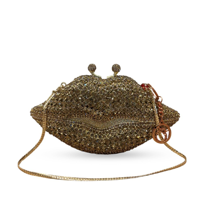 Lips Crystal Clutch - Golden