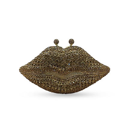 Lips Crystal Clutch - Golden