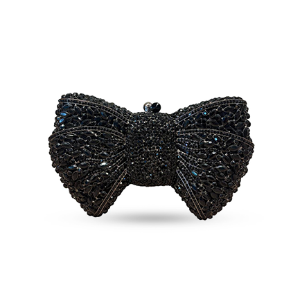 Rhinestone Bow Clutch Purse - Black