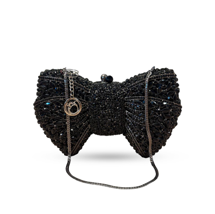 Rhinestone Bow Clutch Purse - Black