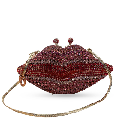 Lips Crystal Clutch - Red