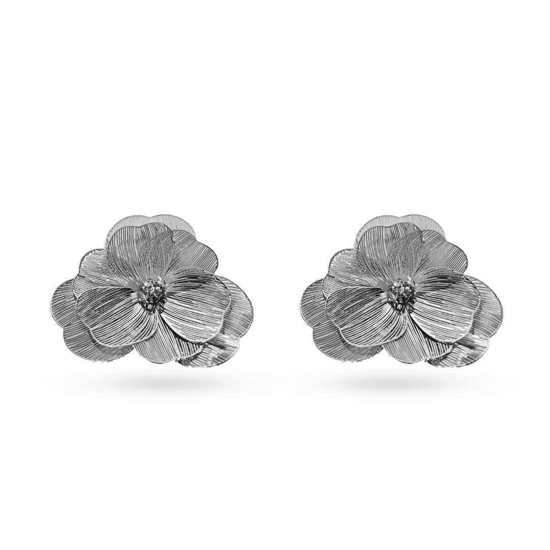Rose Flower Silver Earrings