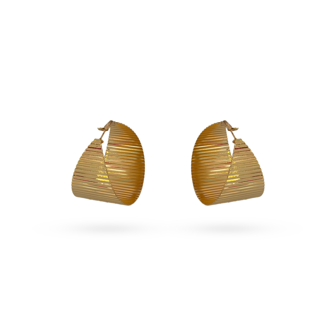 Gold Big Wide Lined Patterned Hoops