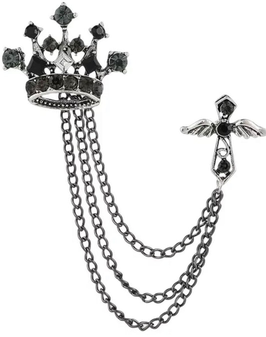 Men's Crown Brooch with Chains