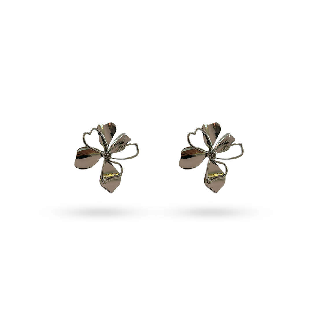 Silver Big Flower Drop Earrings