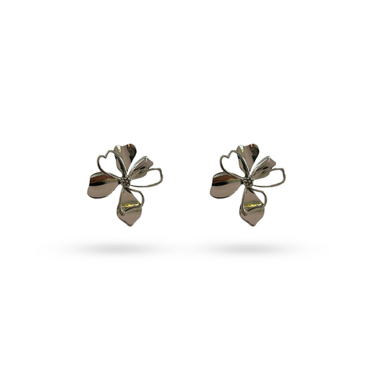 Silver Big Flower Drop Earrings