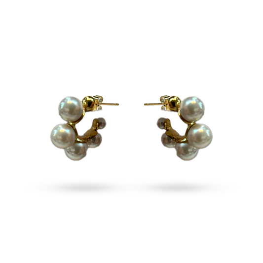 Stone Pearl Hoop Earrings