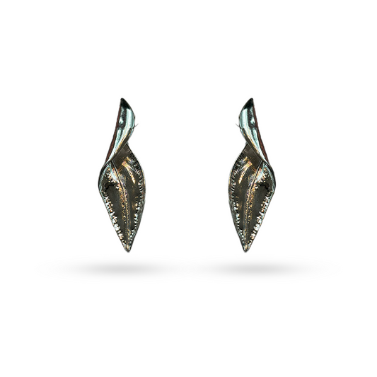 Silver Metal Folded Leaf Dangle Earrings