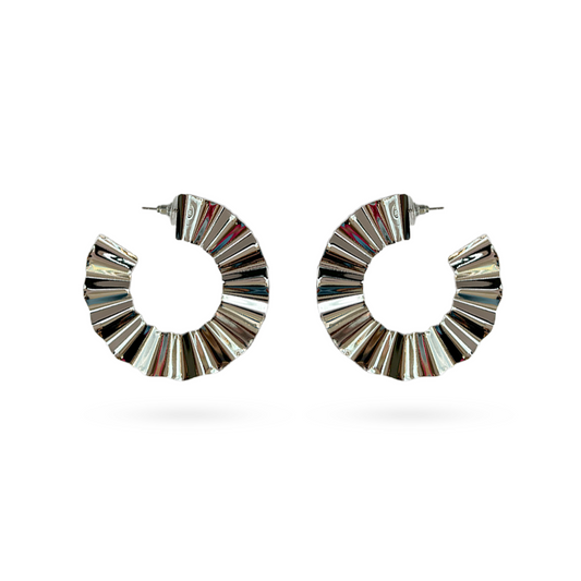 Silver Wavy Hoop Fan Flat Earrings