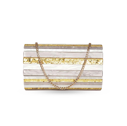 Striped Tone Silver White Clutch