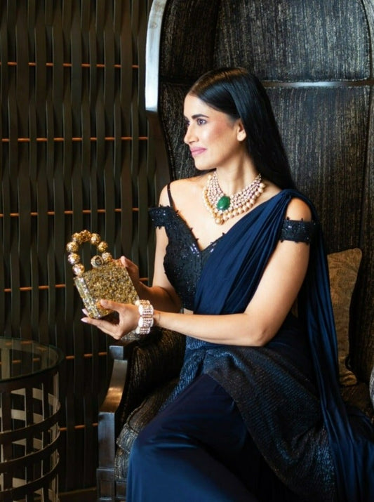 Alisha Pekha with Beaded Minaudière Golden Glitter